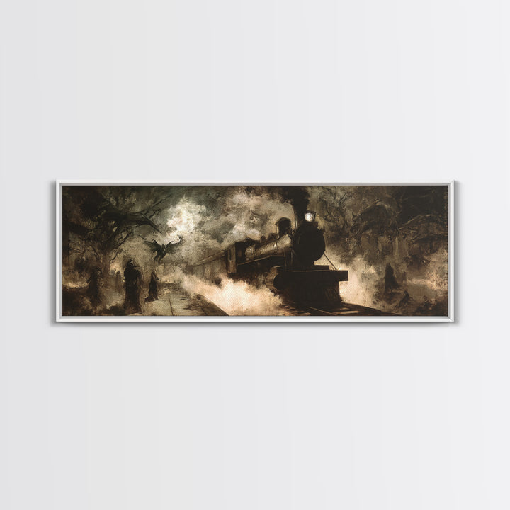 The Abandoned Train Station, Dark Symbolist Art, Extra Wide Wall Art, Macabre Wall Art, Framed Canvas Print, Halloween Wall Art