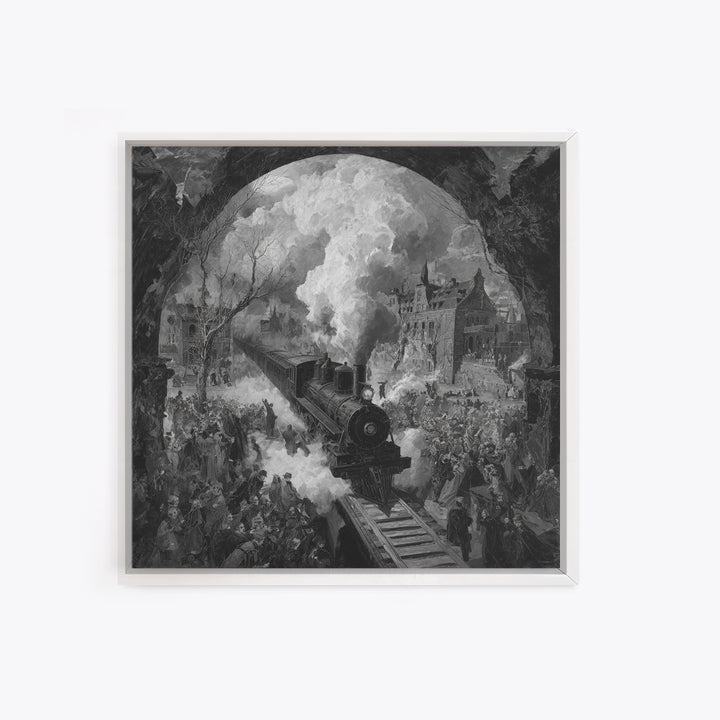 The Abandoned Train Station, Grotesque Carnival Art, Square Wall Art, Dark Halloween Decor, Canvas Print, Halloween Wall Art