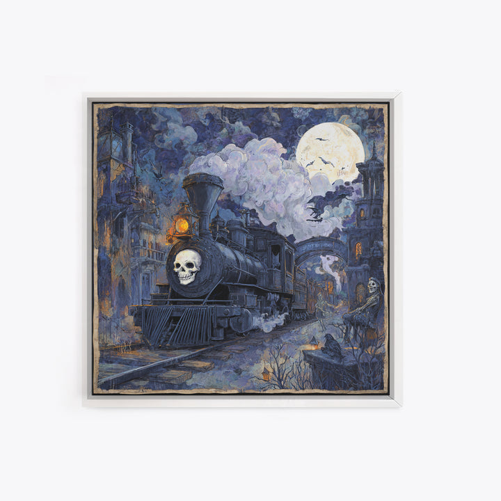 The Abandoned Train Station, Macabre Folk Print Art, Square Wall Art, Dark Halloween Decor, Canvas Print, Halloween Wall Art