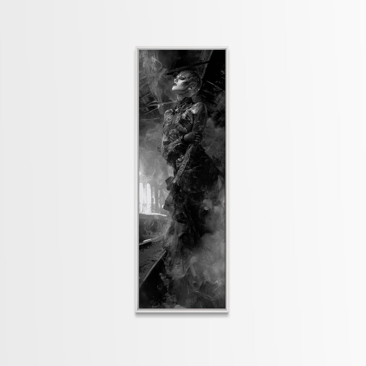 The Abandoned Train Station, Biomechanical Horror Art, Tall Narrow Wall Art, Macabre Wall Art, Framed Canvas Print, Halloween Wall Art