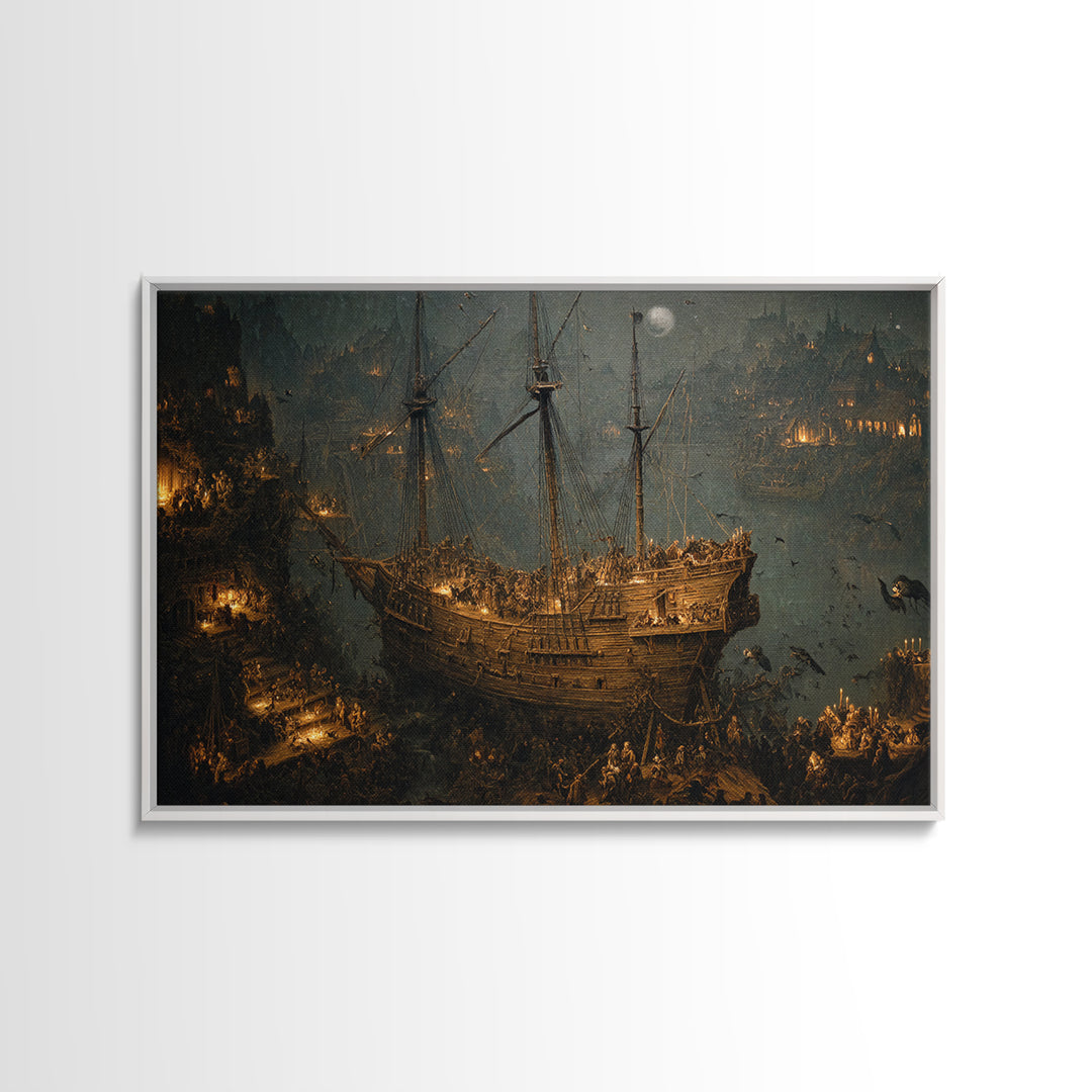 The Shipwreck Cove, Medieval Grotesque Art, Landscape Wall Art, Dark Fantasy Wall Art, Framed Canvas Print, Halloween Wall Art