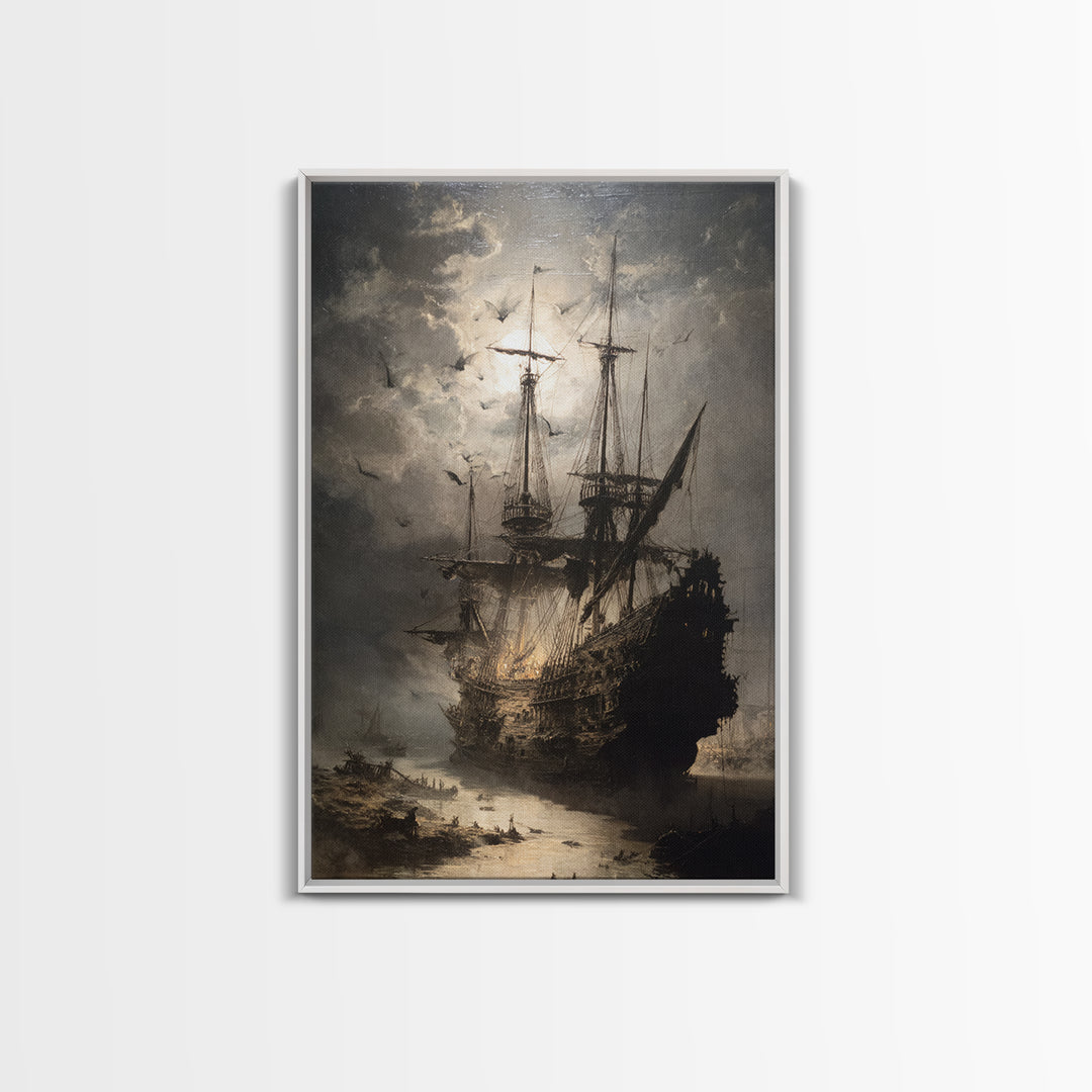 The Shipwreck Cove, Dark Romantic Horror Art, Vertical Wall Art, Dark Halloween Decor, Framed Canvas Print, Halloween Wall Art