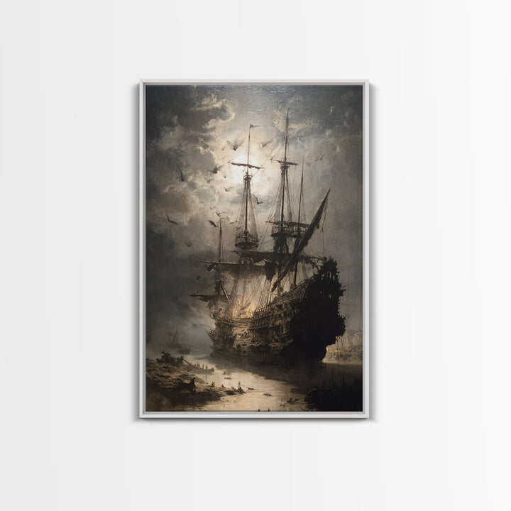 The Shipwreck Cove, Dark Romantic Horror Art, Vertical Wall Art, Dark Halloween Decor, Framed Canvas Print, Halloween Wall Art