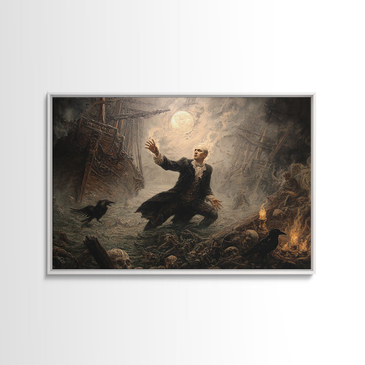 The Shipwreck Cove, Visionary Gothic Art, Landscape Wall Art, Dark Halloween Decor, Framed Canvas Print, Halloween Wall Art