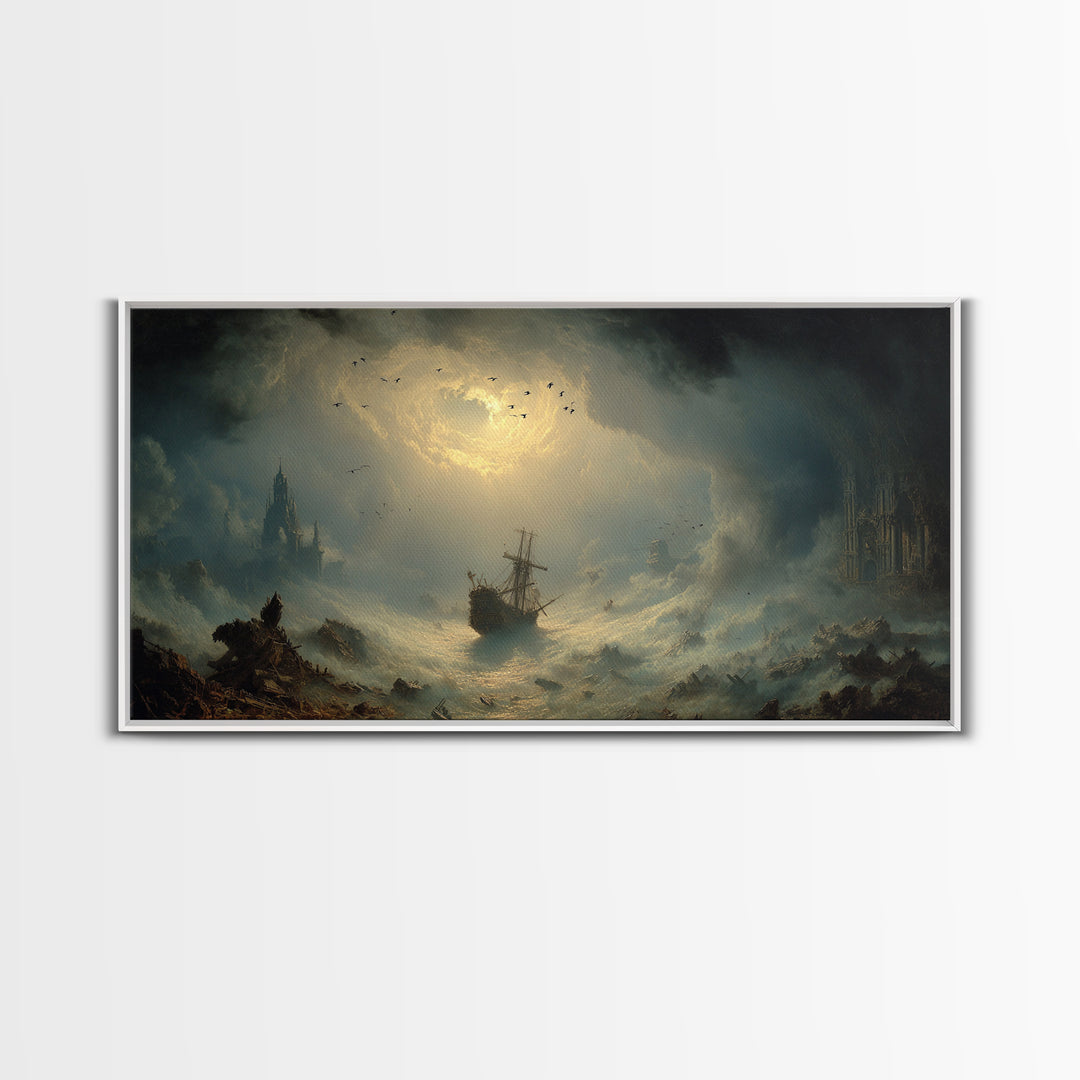 The Shipwreck Cove, Apocalyptic Romantic Art, Wide Panoramic Art, Macabre Wall Art, Canvas Print, Halloween Wall Art, Horror Wall Art