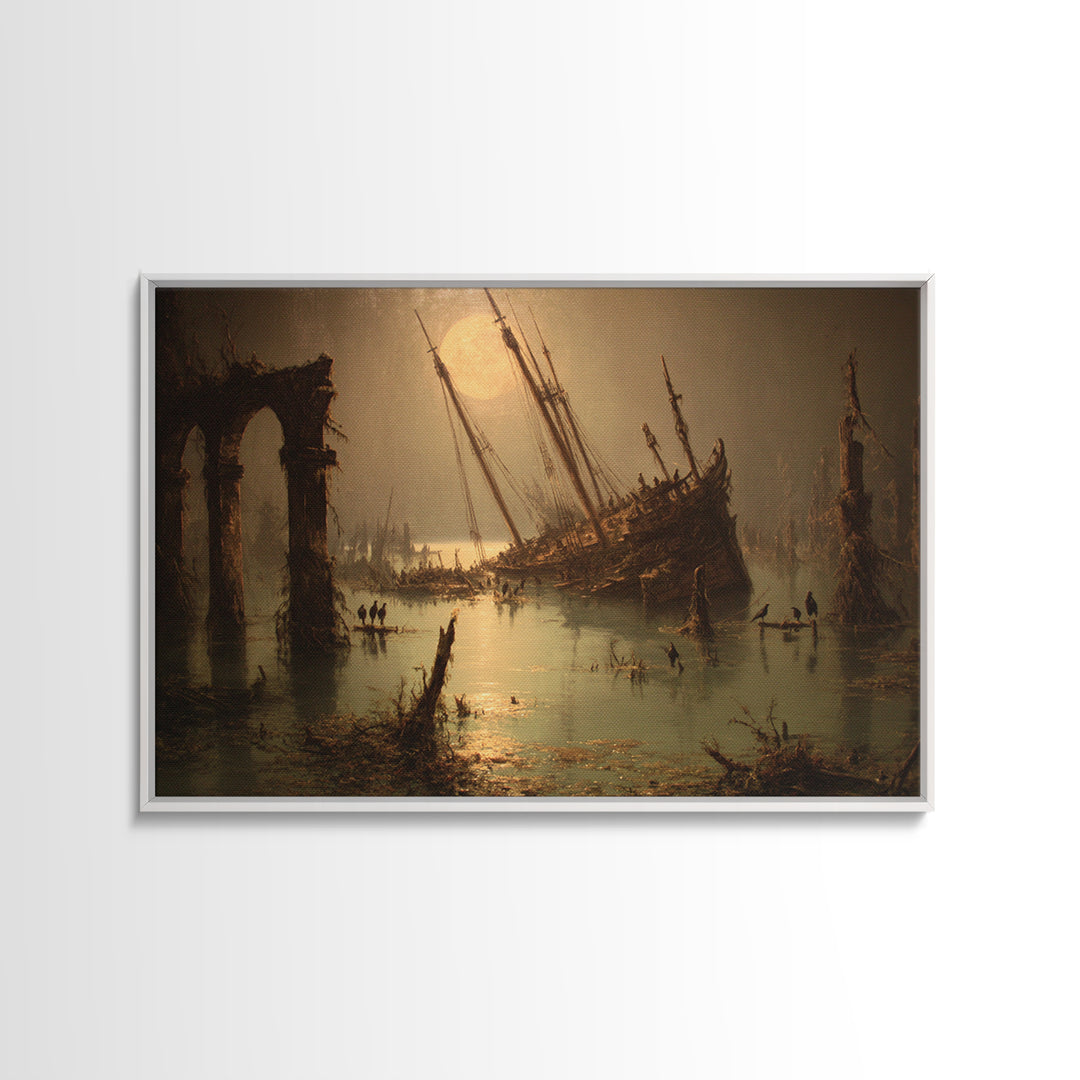 The Shipwreck Cove, Symbolist Gothic Landscape, Landscape Wall Art, Macabre Wall Art, Framed Canvas Print, Halloween Wall Art