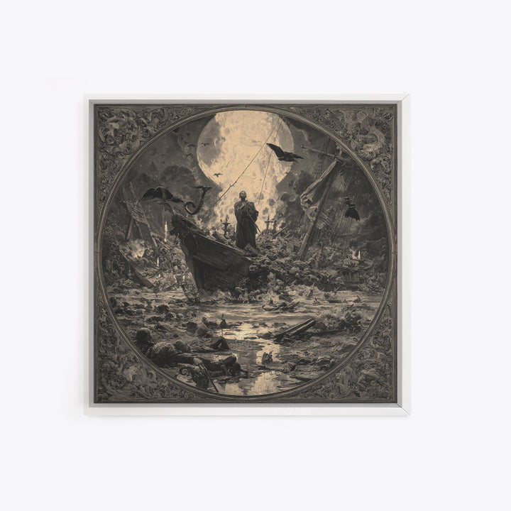 The Shipwreck Cove, Dark Symbolist Art, Square Wall Art, Macabre Wall Art, Framed Canvas Print, Halloween Wall Art