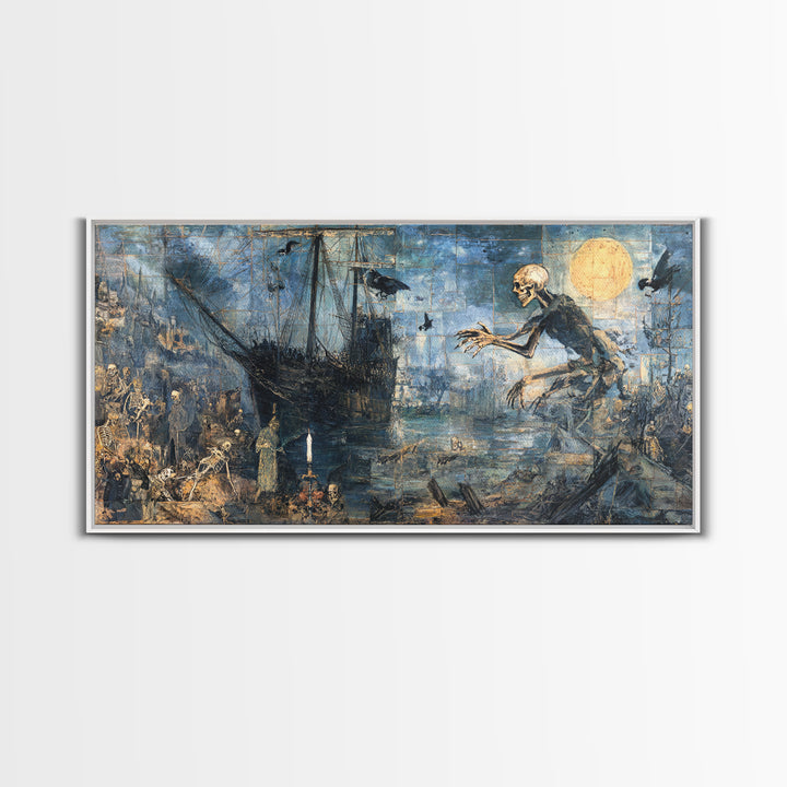 The Shipwreck Cove, Grotesque Carnival Art, Wide Panoramic Art, Dark Fantasy Wall Art, Framed Canvas Print, Halloween Wall Art