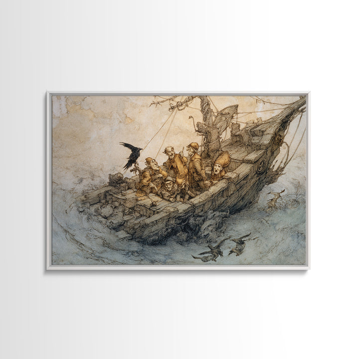 The Shipwreck Cove, Gothic Storybook Art, Landscape Wall Art, Gothic Horror Wall Art, Framed Canvas Print, Halloween Wall Art