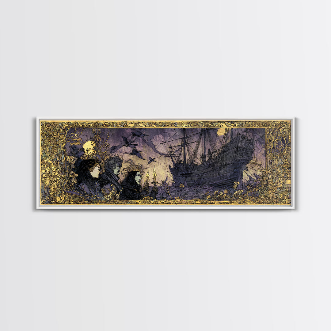 The Shipwreck Cove, Stained Glass Gothic Art, Extra Wide Wall Art, Dark Halloween Decor, Canvas Print, Halloween Wall Art