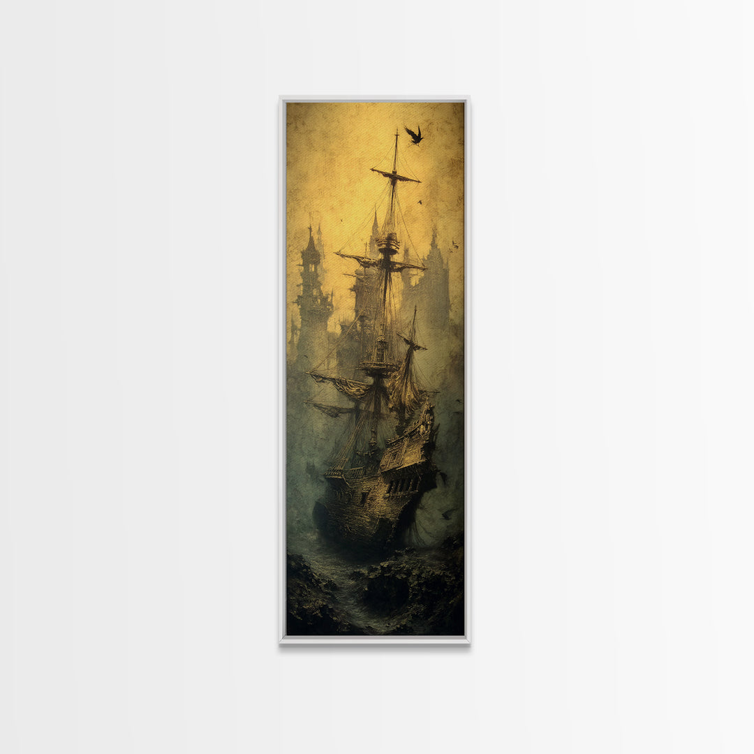 The Shipwreck Cove, Surreal Apocalyptic Art, Tall Narrow Wall Art, Dark Fantasy Wall Art, Canvas Print, Halloween Wall Art