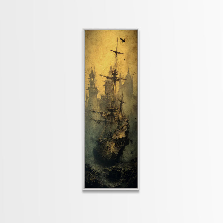 The Shipwreck Cove, Surreal Apocalyptic Art, Tall Narrow Wall Art, Dark Fantasy Wall Art, Canvas Print, Halloween Wall Art