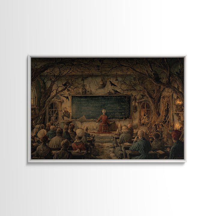 The Silent Schoolhouse, Medieval Grotesque Art, Landscape Wall Art, Gothic Horror Wall Art, Framed Canvas Print, Halloween Wall Art