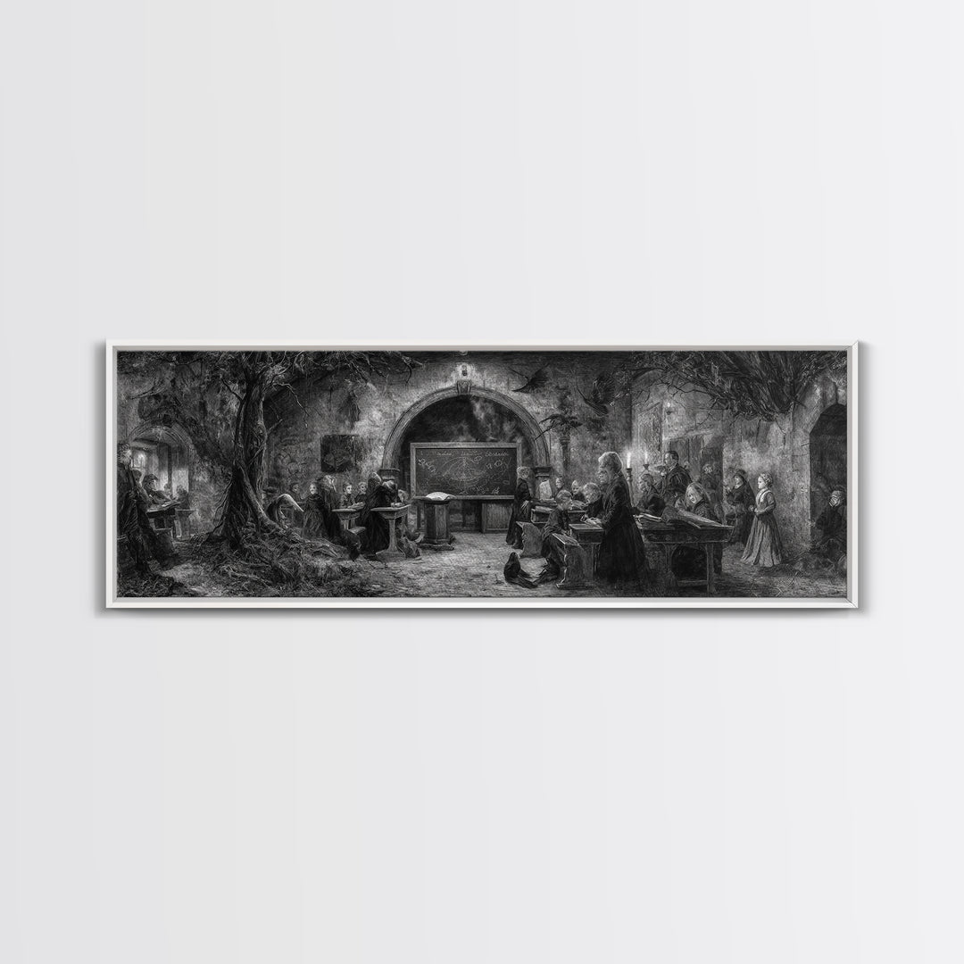 The Silent Schoolhouse, Dark Romantic Horror Art, Extra Wide Wall Art, Dark Halloween Decor, Framed Canvas Print, Halloween Wall Art