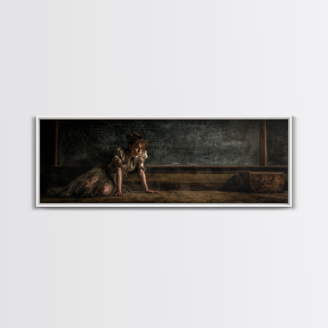 The Silent Schoolhouse, Gothic Nightmare Art, Extra Wide Wall Art, Gothic Horror Wall Art, Framed Canvas Print, Halloween Wall Art