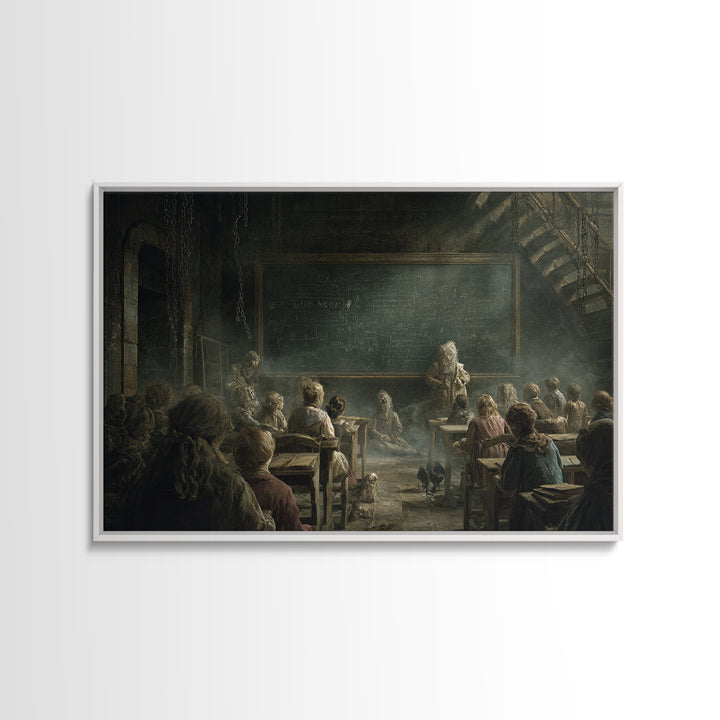 The Silent Schoolhouse, Architectural Etching Art, Landscape Wall Art, Dark Halloween Decor, Canvas Print, Halloween Wall Art