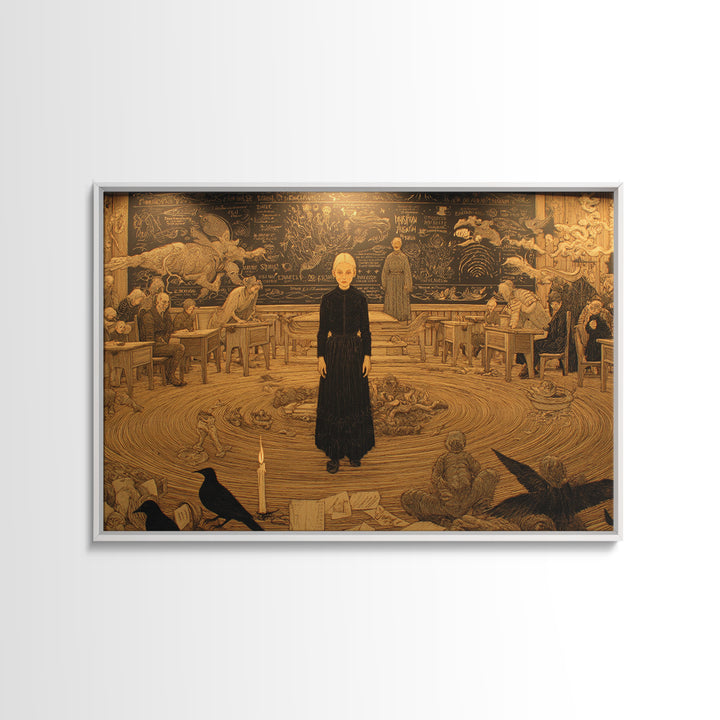 The Silent Schoolhouse, Symbolist Death Art, Landscape Wall Art, Gothic Horror Wall Art, Canvas Print, Halloween Wall Art