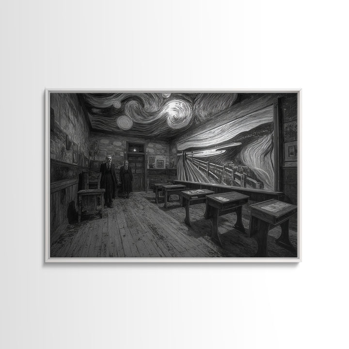 The Silent Schoolhouse, Expressionist Gothic Art, Landscape Wall Art, Dark Halloween Decor, Framed Canvas Print, Halloween Wall Art