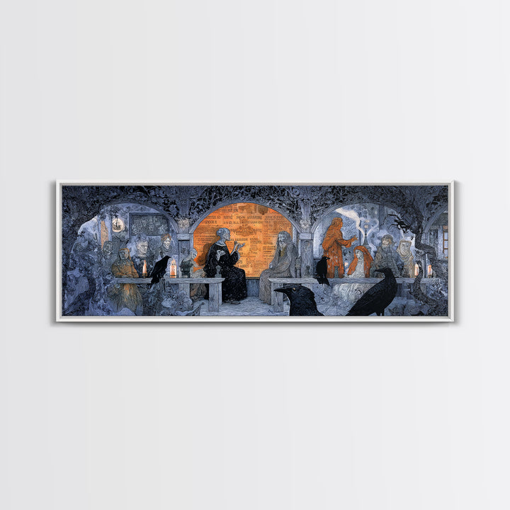 The Silent Schoolhouse, Stained Glass Gothic Art, Extra Wide Wall Art, Dark Fantasy Wall Art, Framed Canvas Print, Halloween Wall Art