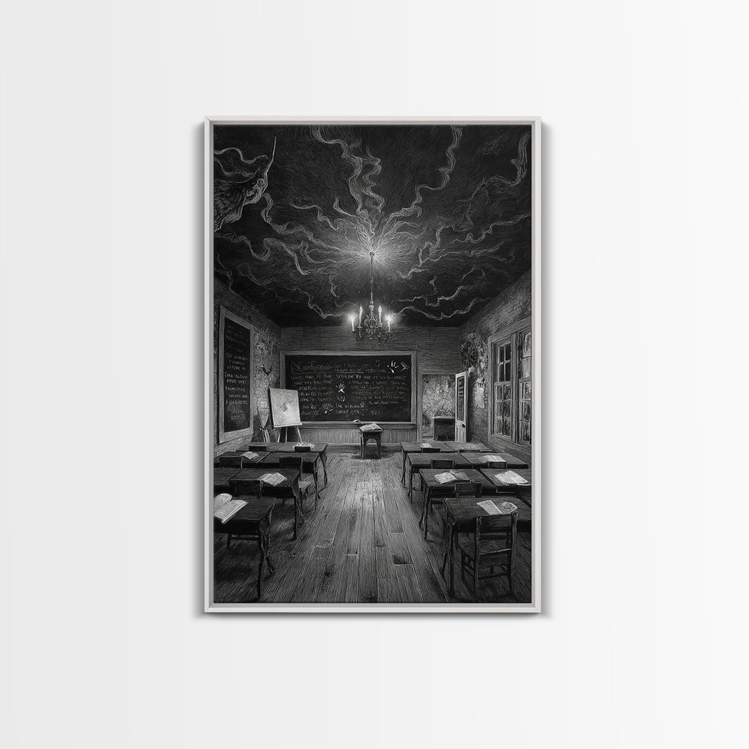 The Silent Schoolhouse, Victorian Macabre Art, Vertical Wall Art, Gothic Horror Wall Art, Framed Canvas Print, Halloween Wall Art