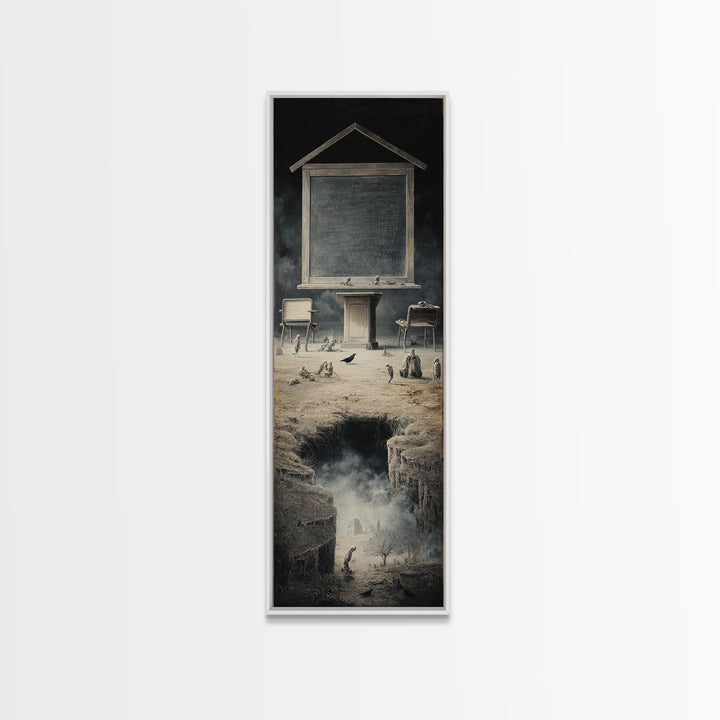 The Silent Schoolhouse, Surreal Apocalyptic Art, Tall Narrow Wall Art, Dark Fantasy Wall Art, Canvas Print, Halloween Wall Art