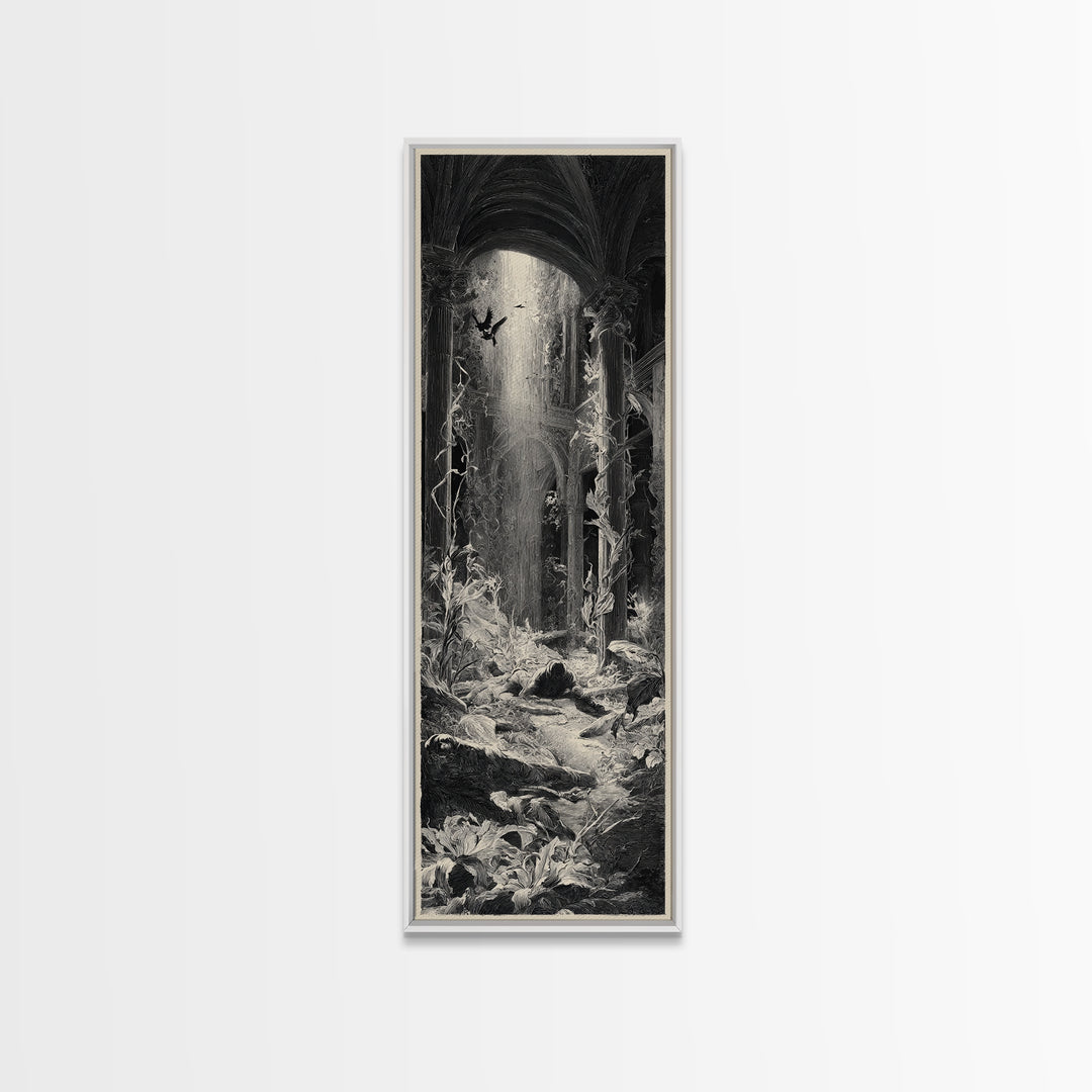 The Cemetery Greenhouse, Gothic Engraving Art, Tall Narrow Wall Art, Gothic Horror Wall Art, Framed Canvas Print, Halloween Wall Art