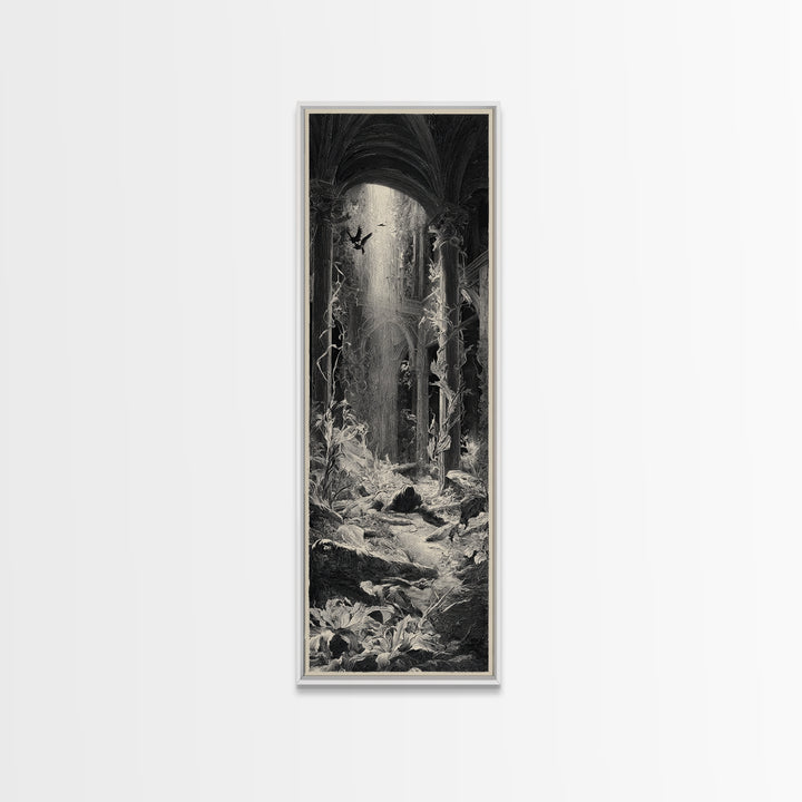 The Cemetery Greenhouse, Gothic Engraving Art, Tall Narrow Wall Art, Gothic Horror Wall Art, Framed Canvas Print, Halloween Wall Art