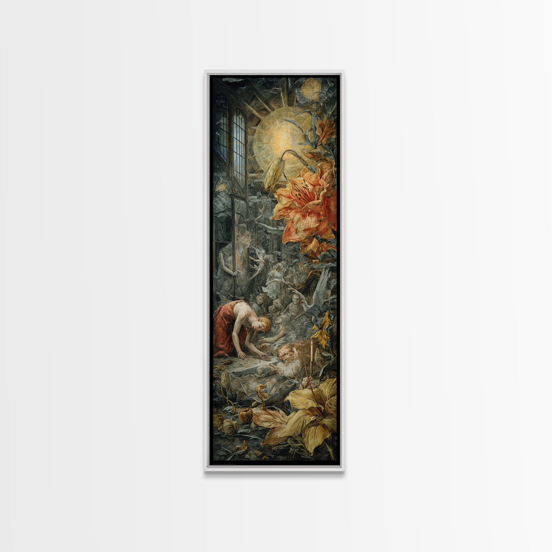 The Cemetery Greenhouse, Dark Renaissance Art, Tall Narrow Wall Art, Dark Fantasy Wall Art, Canvas Print, Halloween Wall Art