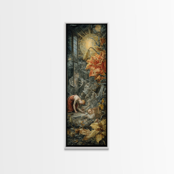 The Cemetery Greenhouse, Dark Renaissance Art, Tall Narrow Wall Art, Dark Fantasy Wall Art, Canvas Print, Halloween Wall Art