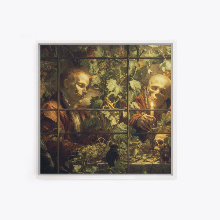 The Cemetery Greenhouse, Danse Macabre Art, Square Wall Art, Macabre Wall Art, Framed Canvas Print, Halloween Wall Art