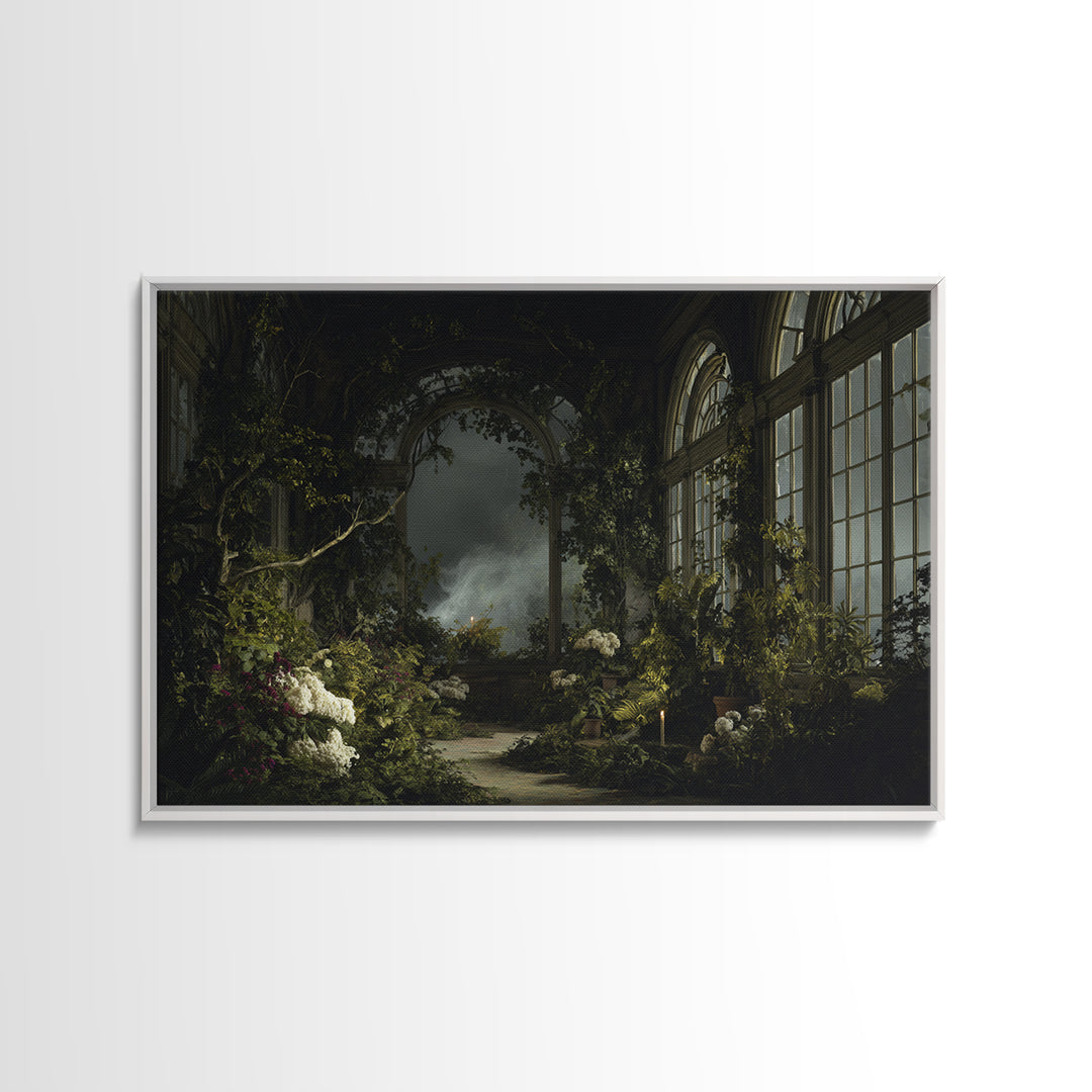 The Cemetery Greenhouse, Baroque Witchcraft Art, Landscape Wall Art, Dark Halloween Decor, Canvas Print, Halloween Wall Art
