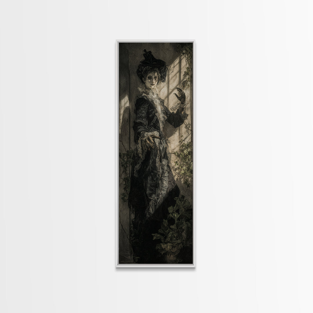The Cemetery Greenhouse, Dark Romantic Horror Art, Tall Narrow Wall Art, Gothic Horror Wall Art, Framed Canvas Print, Halloween Wall Art