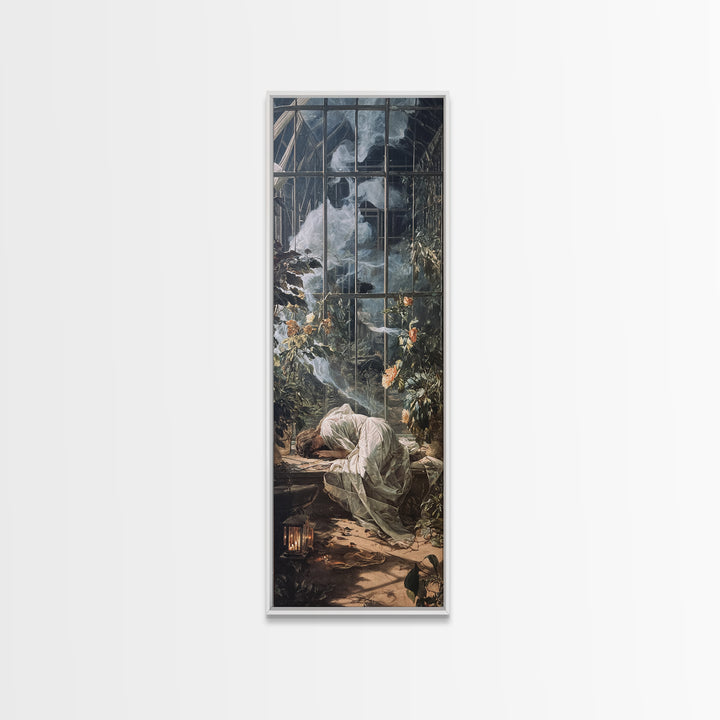 The Cemetery Greenhouse, Gothic Nightmare Art, Tall Narrow Wall Art, Dark Fantasy Wall Art, Framed Canvas Print, Halloween Wall Art