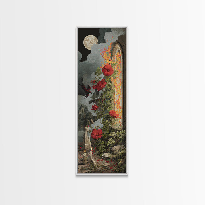 The Cemetery Greenhouse, Visionary Gothic Art, Tall Narrow Wall Art, Macabre Wall Art, Canvas Print, Halloween Wall Art