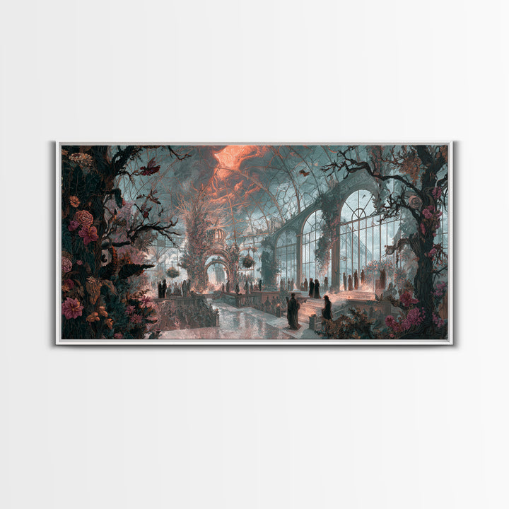 The Cemetery Greenhouse, Apocalyptic Romantic Art, Wide Panoramic Art, Macabre Wall Art, Canvas Print, Halloween Wall Art