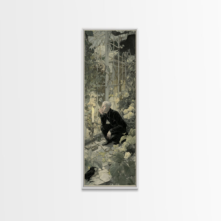 The Cemetery Greenhouse, Symbolist Etching Art, Tall Narrow Wall Art, Dark Fantasy Wall Art, Canvas Print, Halloween Wall Art