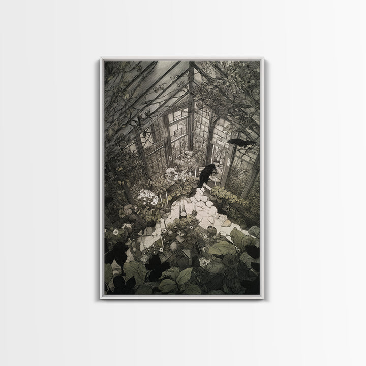 The Cemetery Greenhouse, Victorian Macabre Art, Vertical Wall Art, Dark Halloween Decor, Canvas Print, Halloween Wall Art