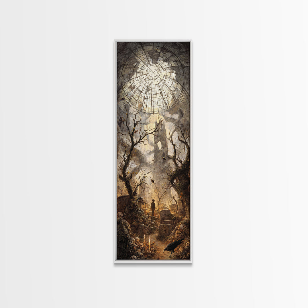 The Cemetery Greenhouse, Surreal Apocalyptic Art, Tall Narrow Wall Art, Dark Halloween Decor, Framed Canvas Print