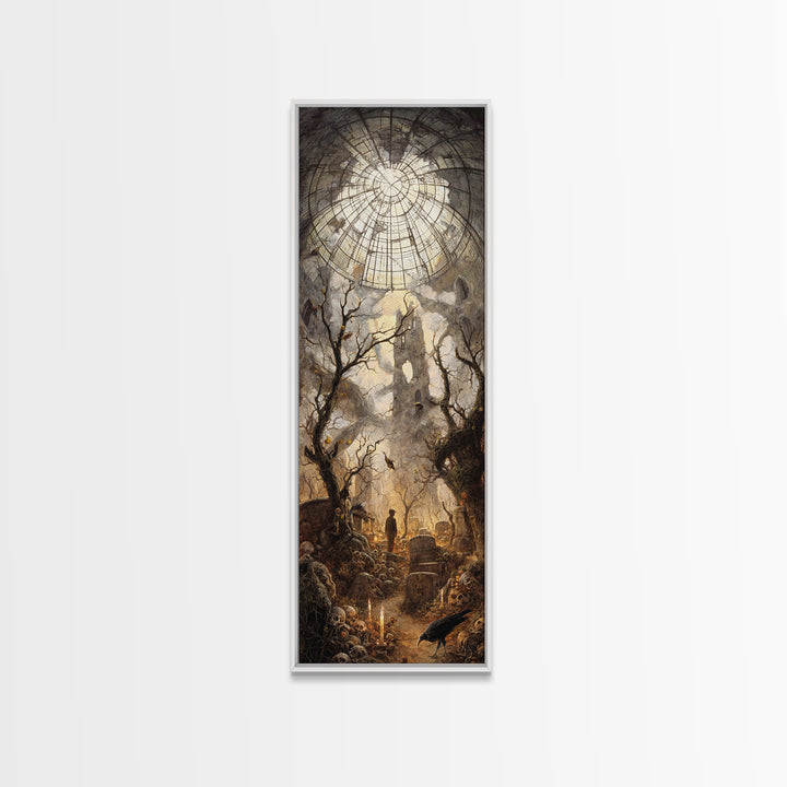 The Cemetery Greenhouse, Surreal Apocalyptic Art, Tall Narrow Wall Art, Dark Halloween Decor, Framed Canvas Print