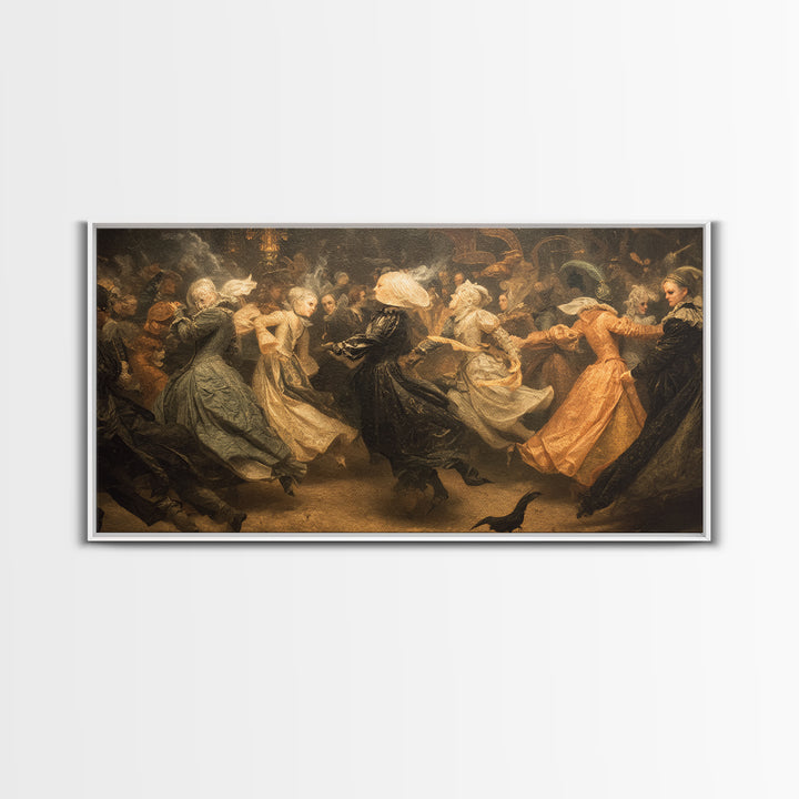 The Midnight Masquerade, Medieval Grotesque Art, Wide Panoramic Art, Gothic Horror Wall Art, Framed Canvas Print, Halloween Wall Art