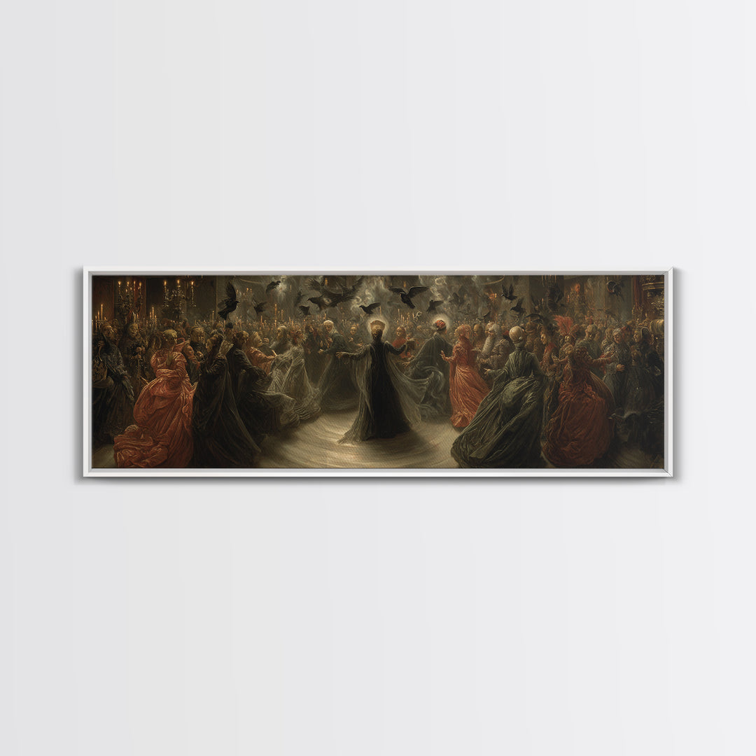 The Midnight Masquerade, Dark Renaissance Art, Extra Wide Wall Art, Gothic Horror Wall Art, Canvas Print, Halloween Wall Art