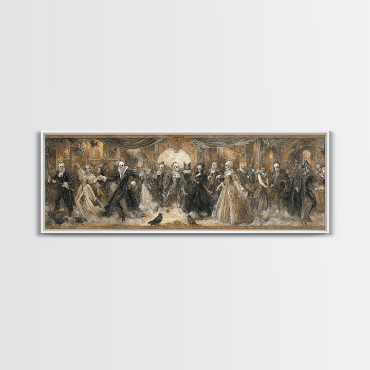 The Midnight Masquerade, Danse Macabre Art, Extra Wide Wall Art, Macabre Wall Art, Canvas Print, Halloween Wall Art