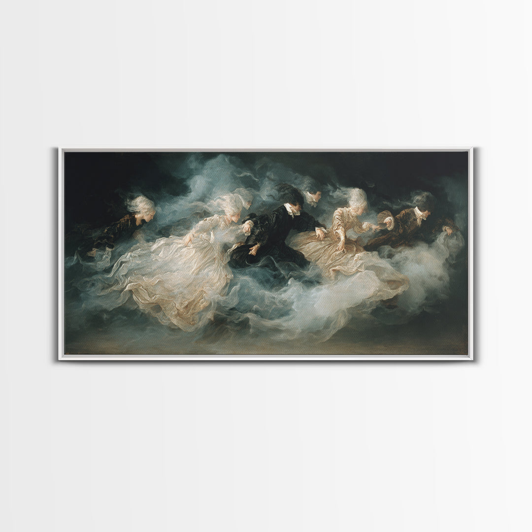 The Midnight Masquerade, Dark Romantic Horror Art, Wide Panoramic Art, Macabre Wall Art, Canvas Print, Halloween Wall Art
