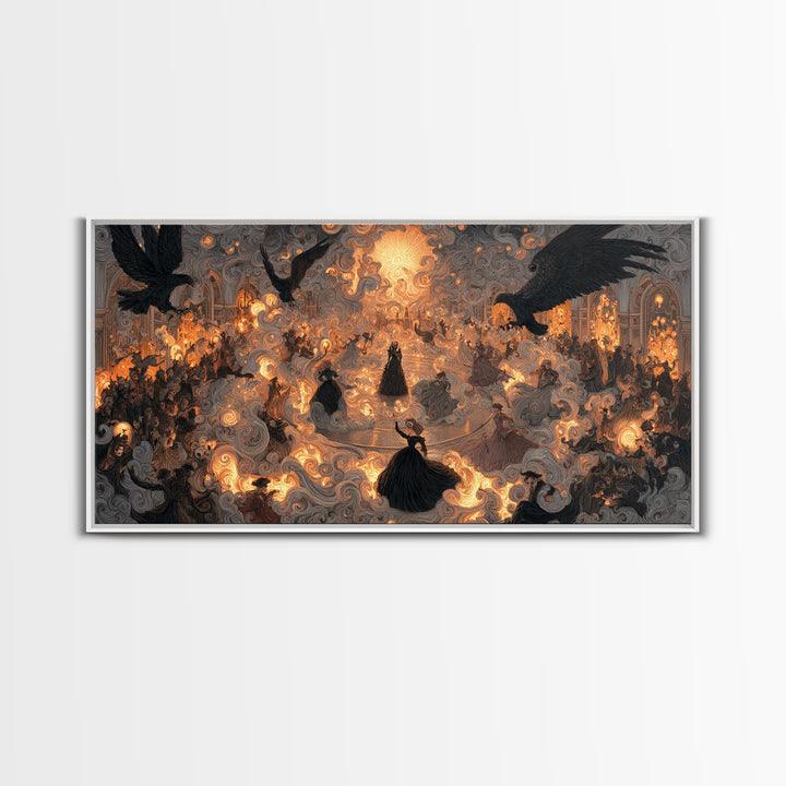 The Midnight Masquerade, Visionary Gothic Art, Wide Panoramic Art, Gothic Horror Wall Art, Framed Canvas Print, Halloween Wall Art