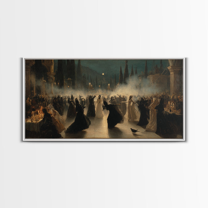 The Midnight Masquerade, Symbolist Gothic Landscape, Wide Panoramic Art, Dark Fantasy Wall Art, Canvas Print, Halloween Wall Art