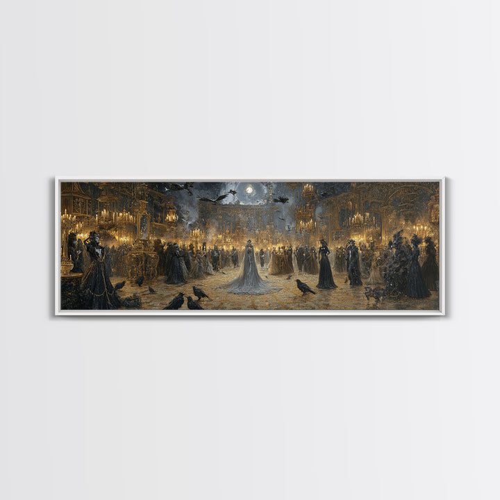 The Midnight Masquerade, Ornate Symbolist Art, Extra Wide Wall Art, Macabre Wall Art, Framed Canvas Print, Halloween Wall Art