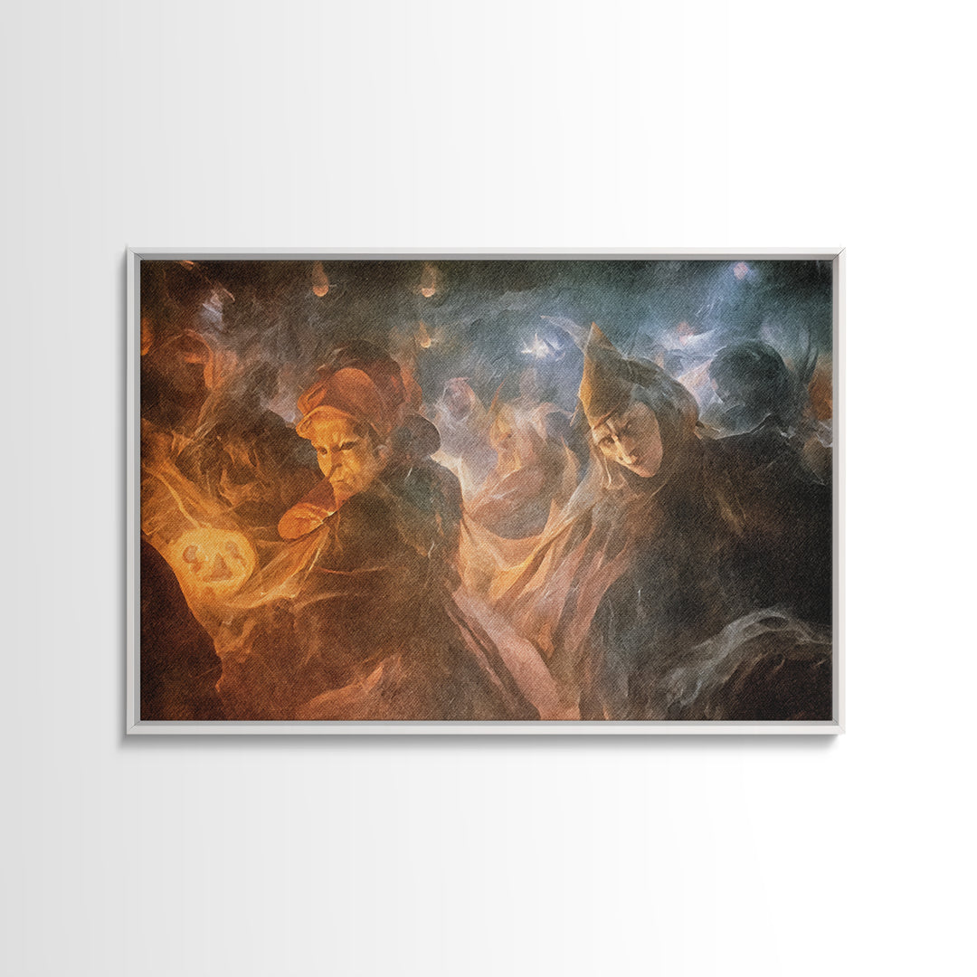 The Midnight Masquerade, Expressionist Gothic Art, Landscape Wall Art, Dark Halloween Decor, Framed Canvas Print, Halloween Wall Art