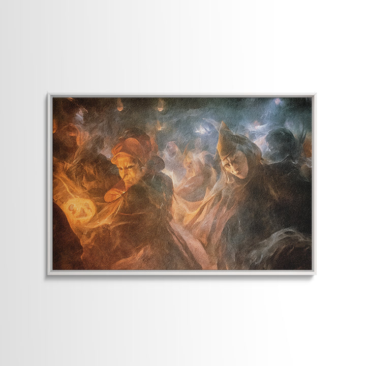 The Midnight Masquerade, Expressionist Gothic Art, Landscape Wall Art, Dark Halloween Decor, Framed Canvas Print, Halloween Wall Art