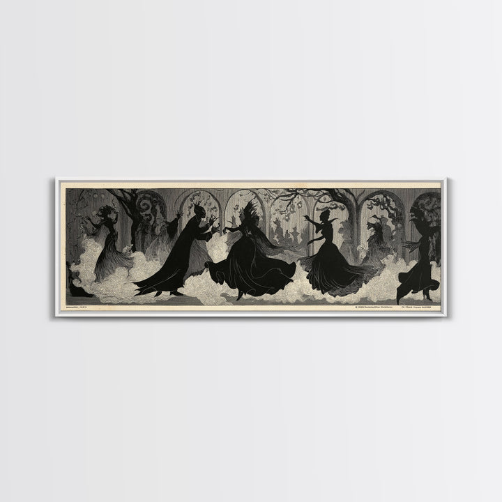 The Midnight Masquerade, Decadent Line Art, Extra Wide Wall Art, Macabre Wall Art, Framed Canvas Print, Halloween Wall Art