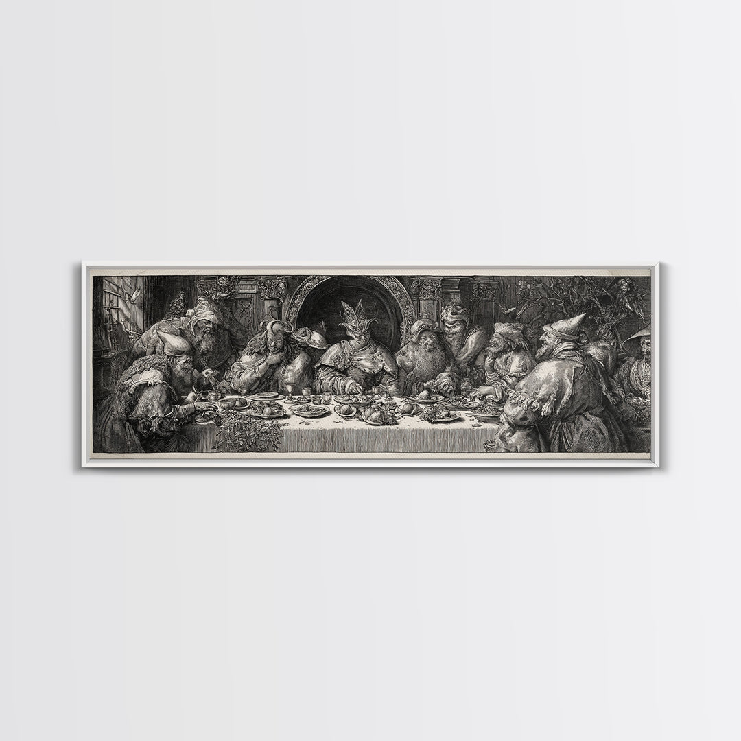 The Witches' Tea Party, Renaissance Engraving Art, Extra Wide Wall Art, Gothic Horror Wall Art, Canvas Print, Halloween Wall Art